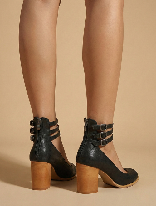 Astra Women's Block Heels With Round Toe Silhouette, Triple Ankle Straps And Buckle Closure