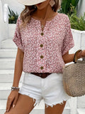 Floral Print Short Sleeve Button-Front Blouse For Women