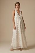 Women's Textured Halter Backless Maxi Dress With 3D Applique Detailing For Sophisticated Style