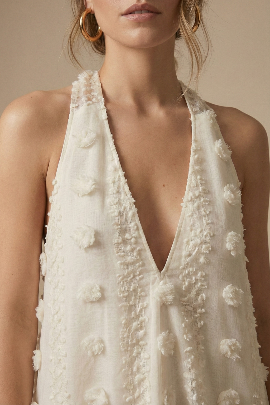 Women's Textured Halter Backless Maxi Dress With 3D Applique Detailing For Sophisticated Style