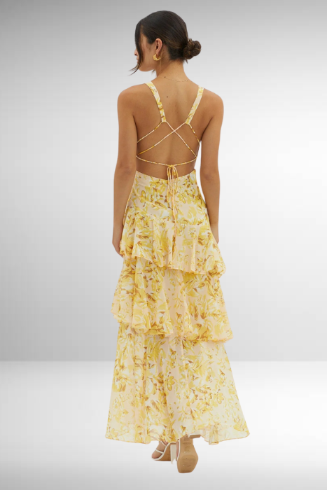 Layered Sleeveless Maxi Dress For Women With V Neck And Open Back Straps Layered Design