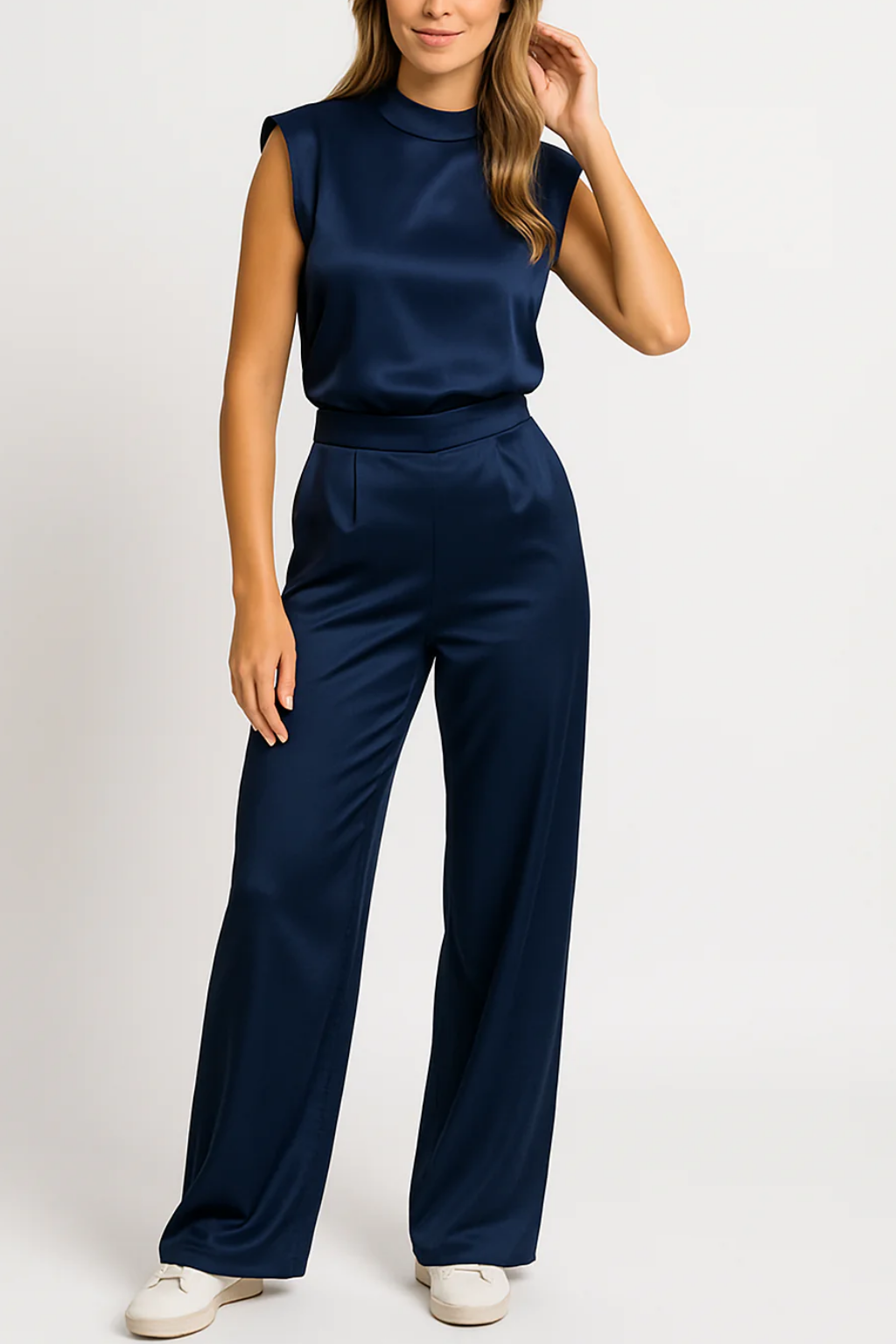 Elegant Sleeveless Jumpsuit For Women With High Neck And Wide Leg One Piece For Formal Events