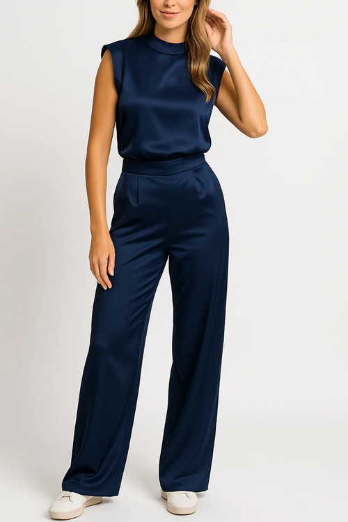 Elegant Sleeveless Jumpsuit For Women With High Neck And Wide Leg One Piece For Formal Events