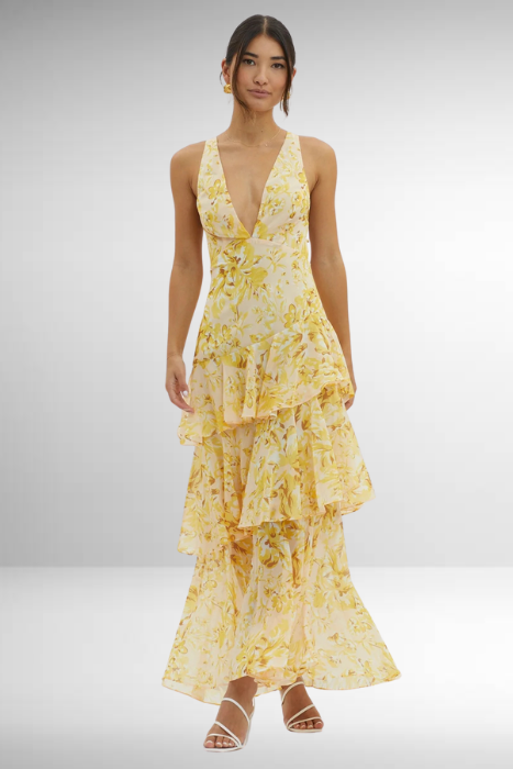 Layered Sleeveless Maxi Dress For Women With V Neck And Open Back Straps Layered Design