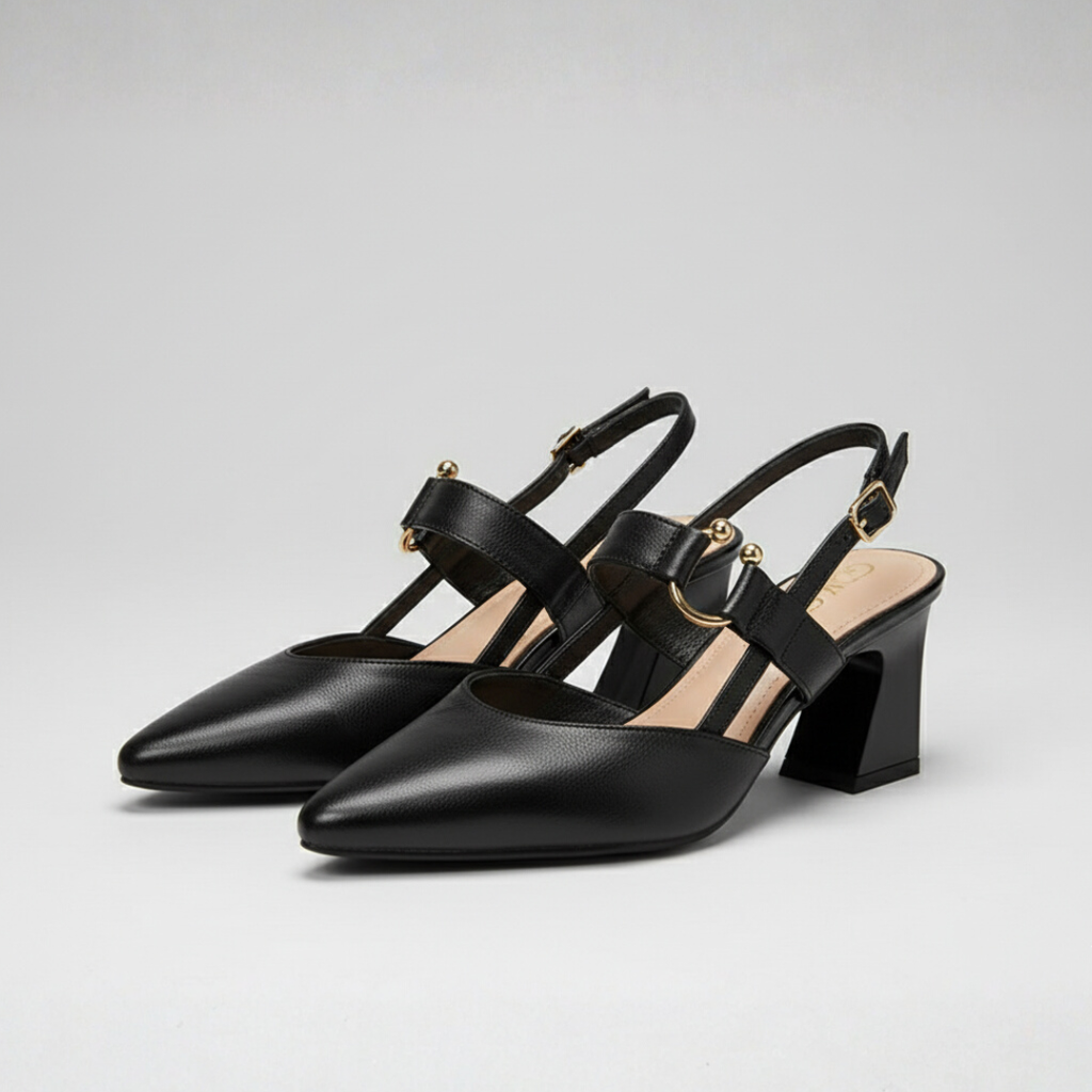 Women's Pointed Toe Slingback Shoes With Block Heel And Strap Detail For A Chic Look