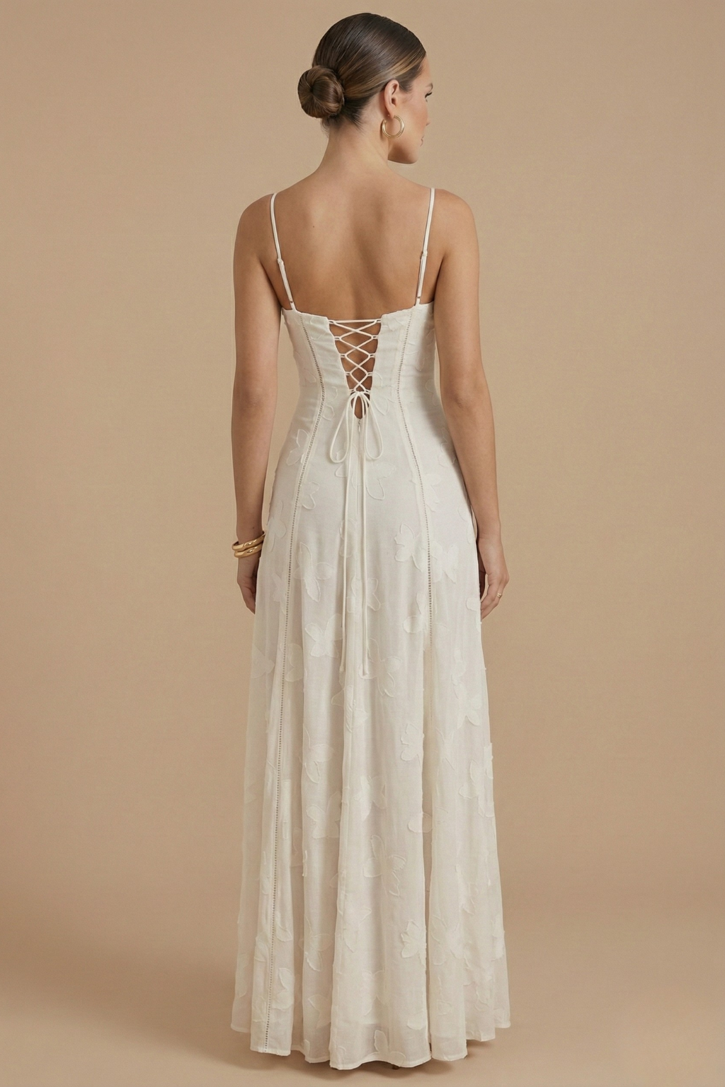 Women's Floral Maxi Dress With Spaghetti Strap And Lace Overlay At Sweetheart Neckline