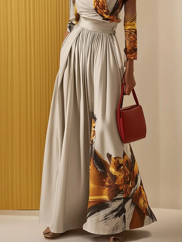Women's Elegant Abstract Print Wrap Bodice Jumpsuit With Deep V-Neck And Wide-Leg Trousers For Evening