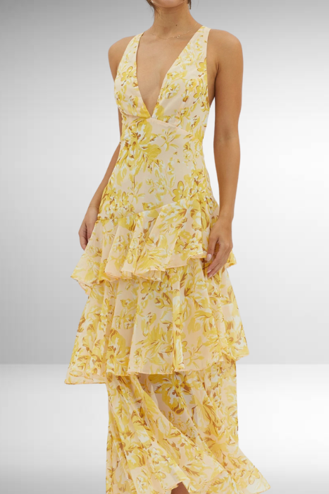 Layered Sleeveless Maxi Dress For Women With V Neck And Open Back Straps Layered Design