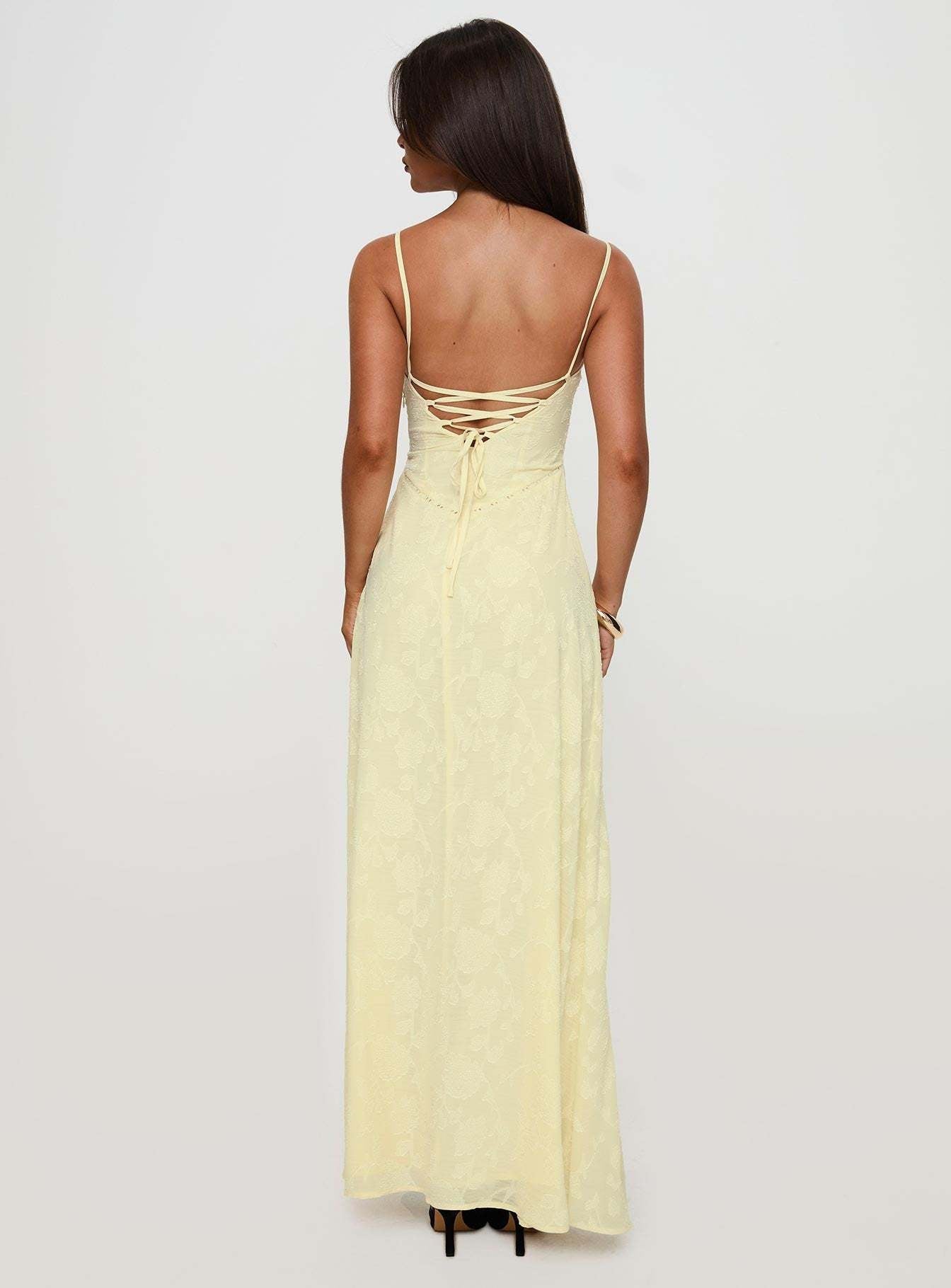Women's Jacquard Floral Maxi Dress With Spaghetti Straps And Lace Up Back Style