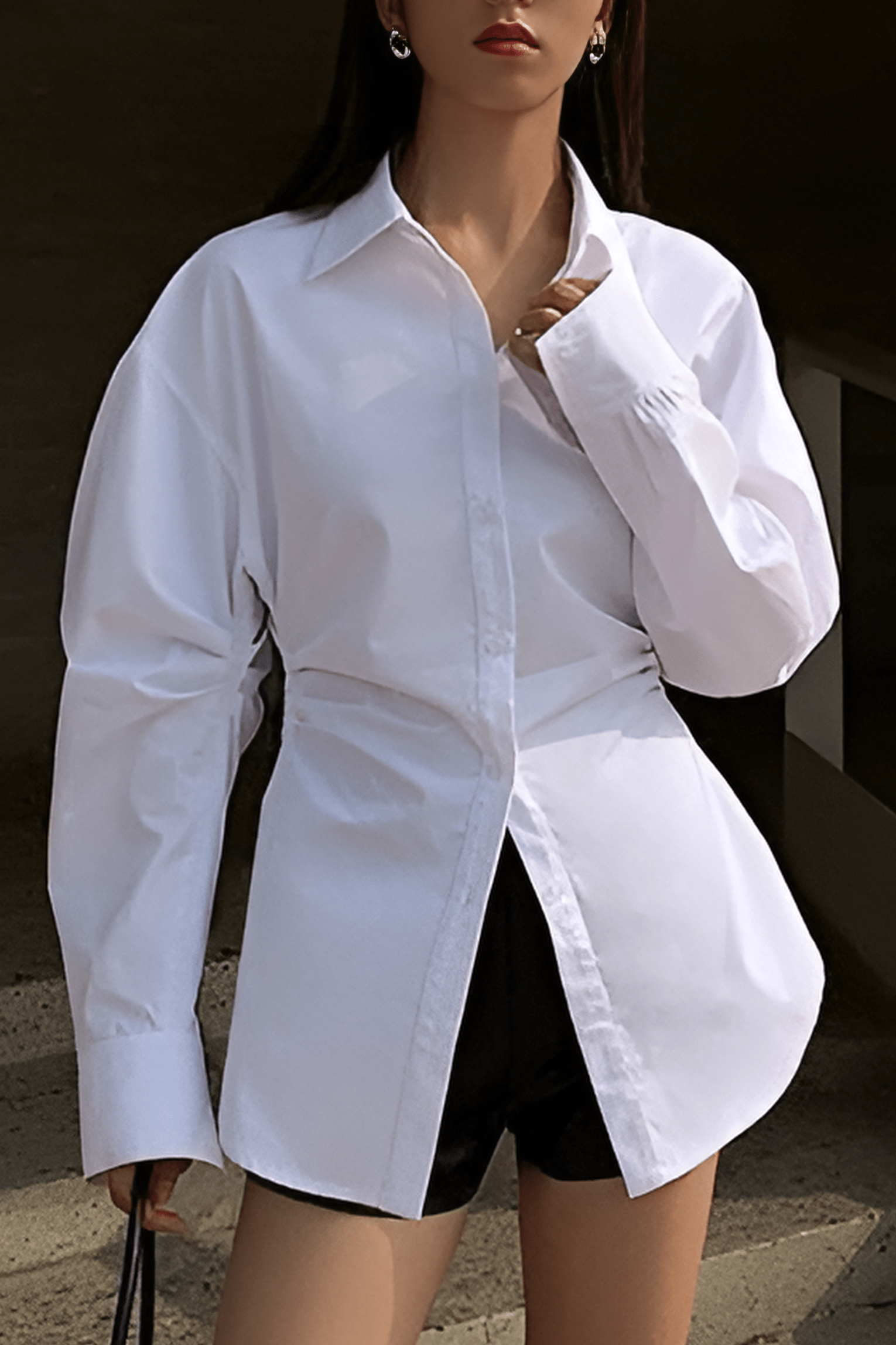Long Sleeve Blouse For Women With Tailored Fit, Defined Waist, And Classic Collar