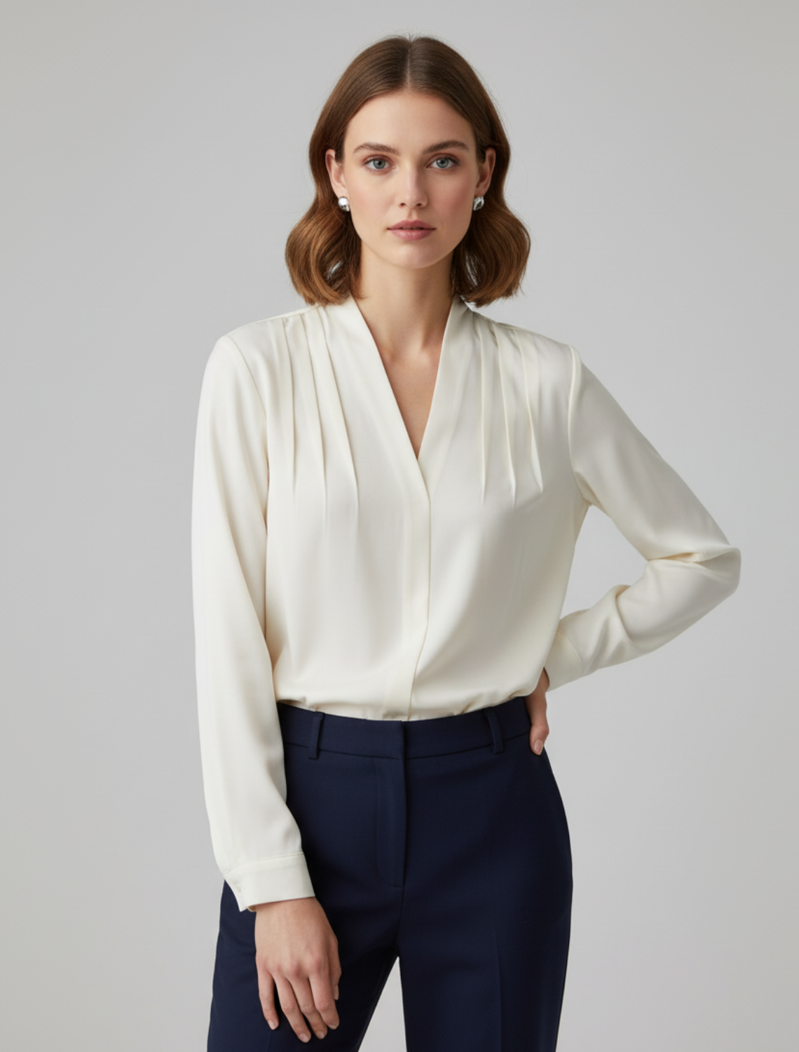 Puff Sleeve Satin Blouse With Tailored Waist Detail For Women, Elegant Shirt Top