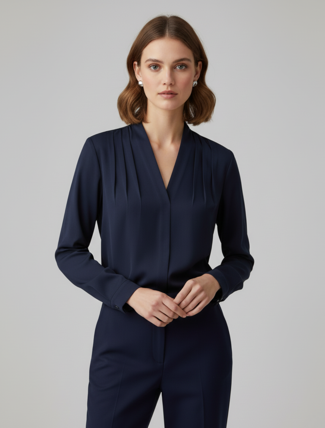 Puff Sleeve Satin Blouse With Tailored Waist Detail For Women, Elegant Shirt Top