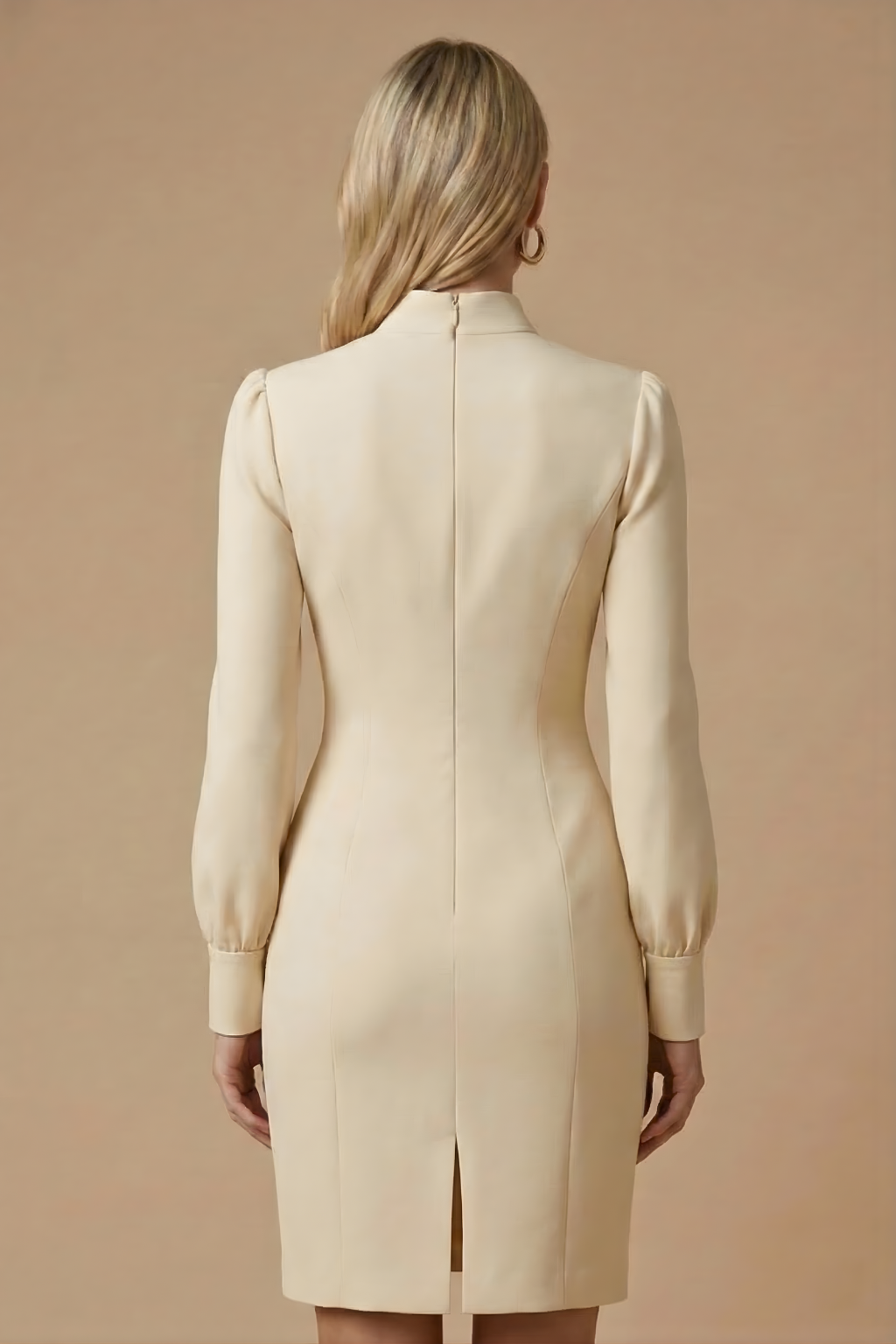 Figure-Hugging Mini Dress For Women With High Neck Cutout And Puff Long Sleeve Silhouette