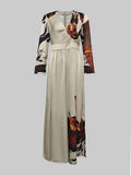 Women's Elegant Abstract Print Wrap Bodice Jumpsuit With Deep V-Neck And Wide-Leg Trousers For Evening