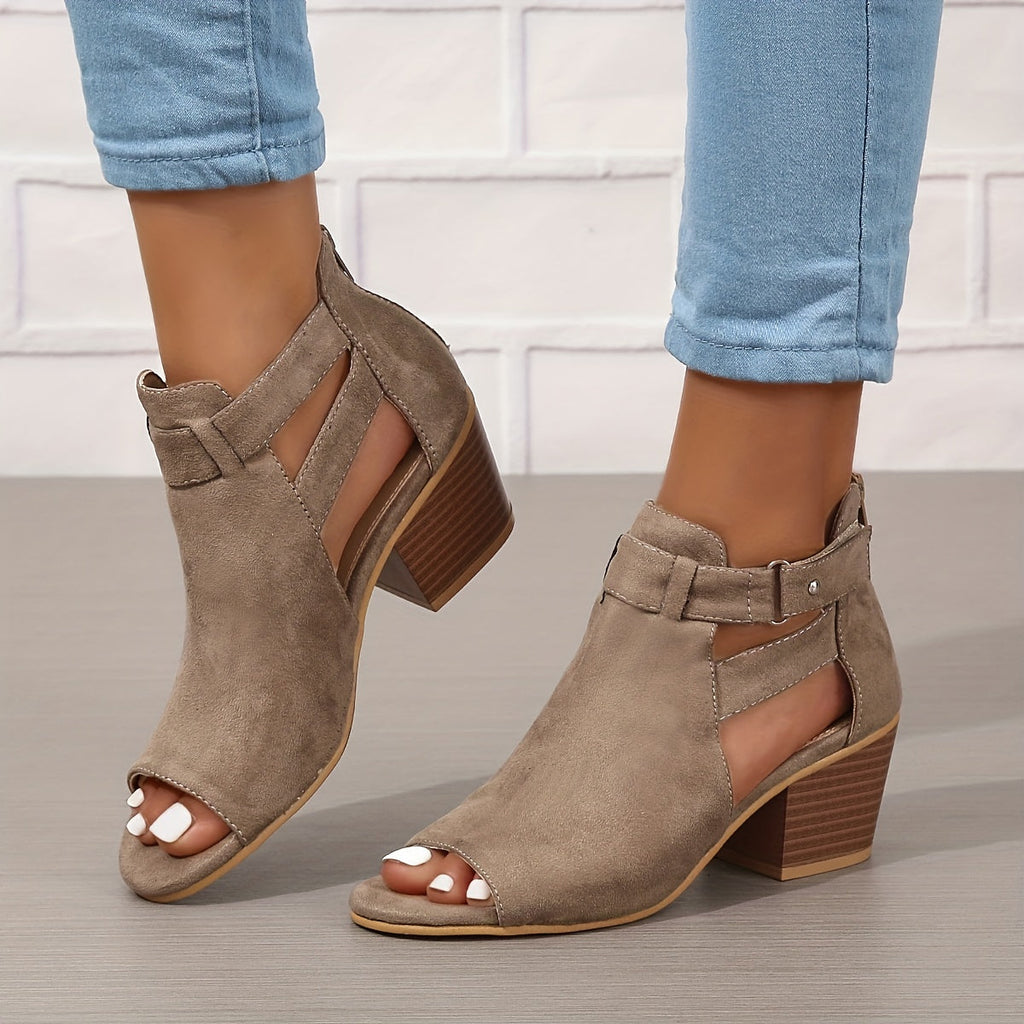 Women's Block Heel Sandals With Peep Toe, Cutout Ankle Design, And Buckle Strap