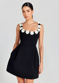Women's Floral Appliqué Strap Mini Dress Featuring A Flared Skirt