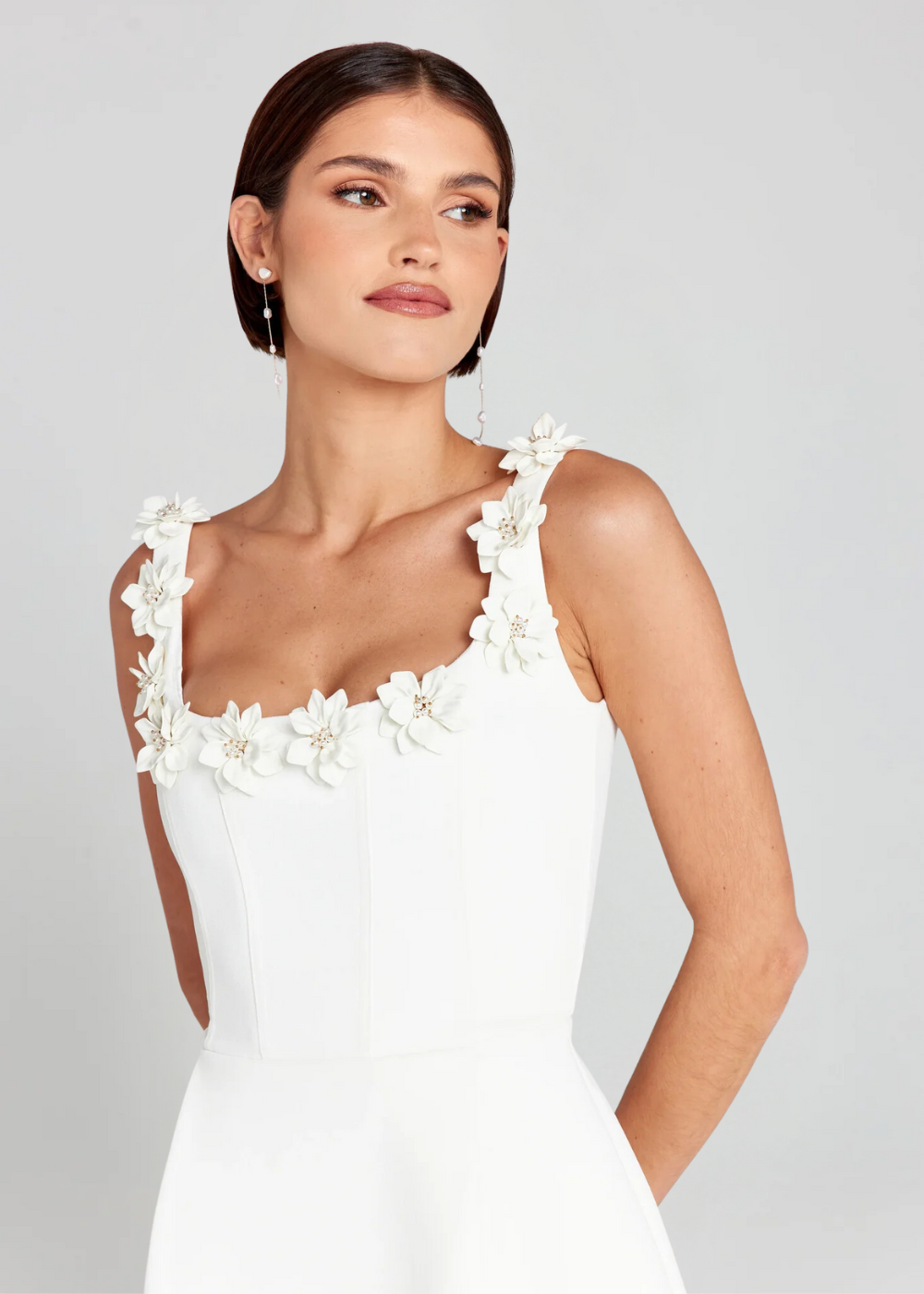 Women's Floral Appliqué Strap Mini Dress Featuring A Flared Skirt