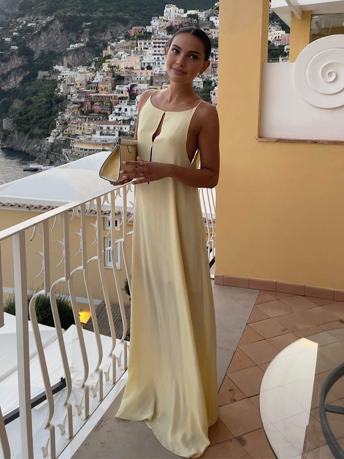 Women’s Open-Back Maxi Slip Dress With Subtle Keyhole Front Detail And Floor-Length Silhouette