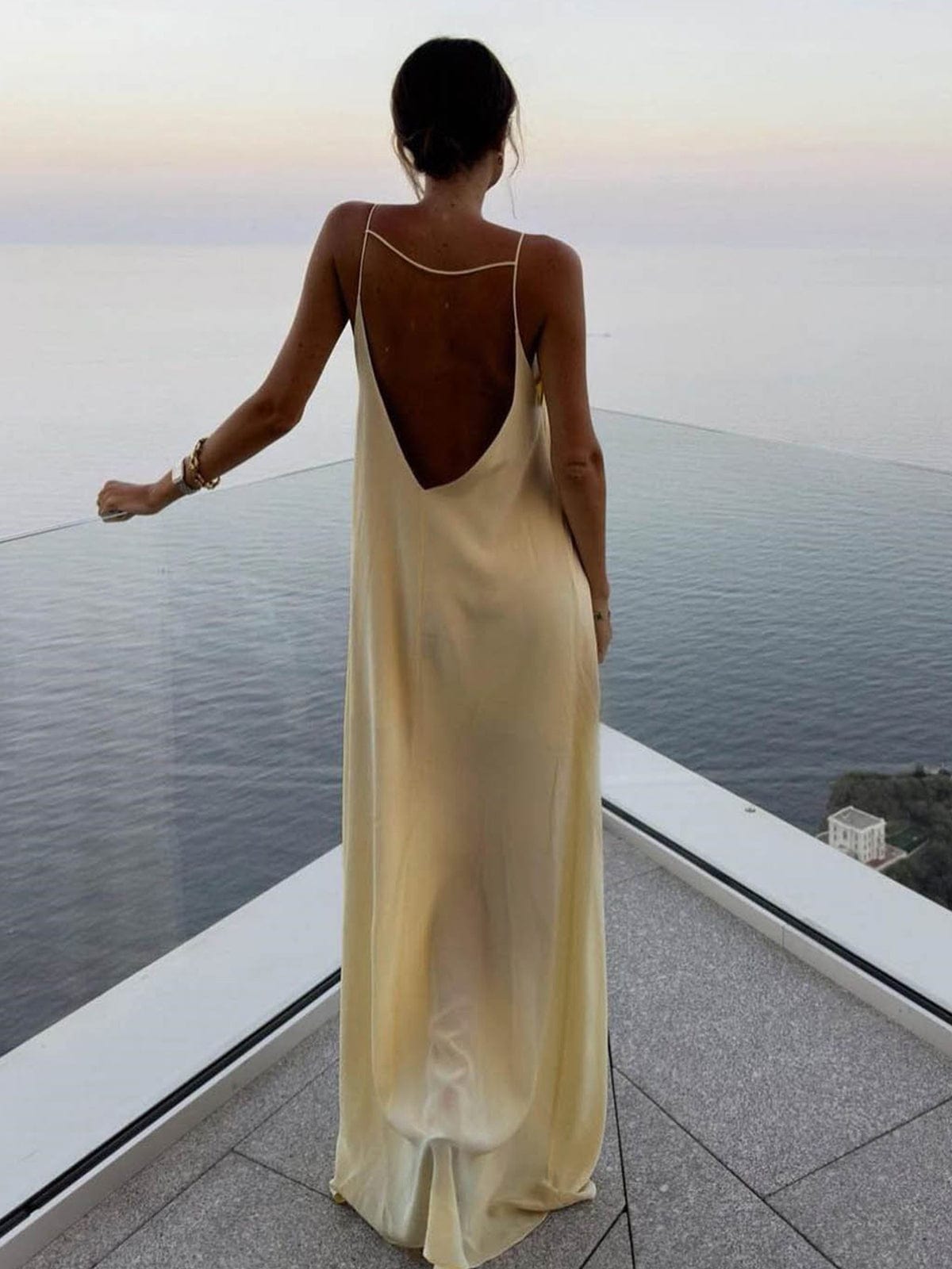 Women’s Open-Back Maxi Slip Dress With Subtle Keyhole Front Detail And Floor-Length Silhouette