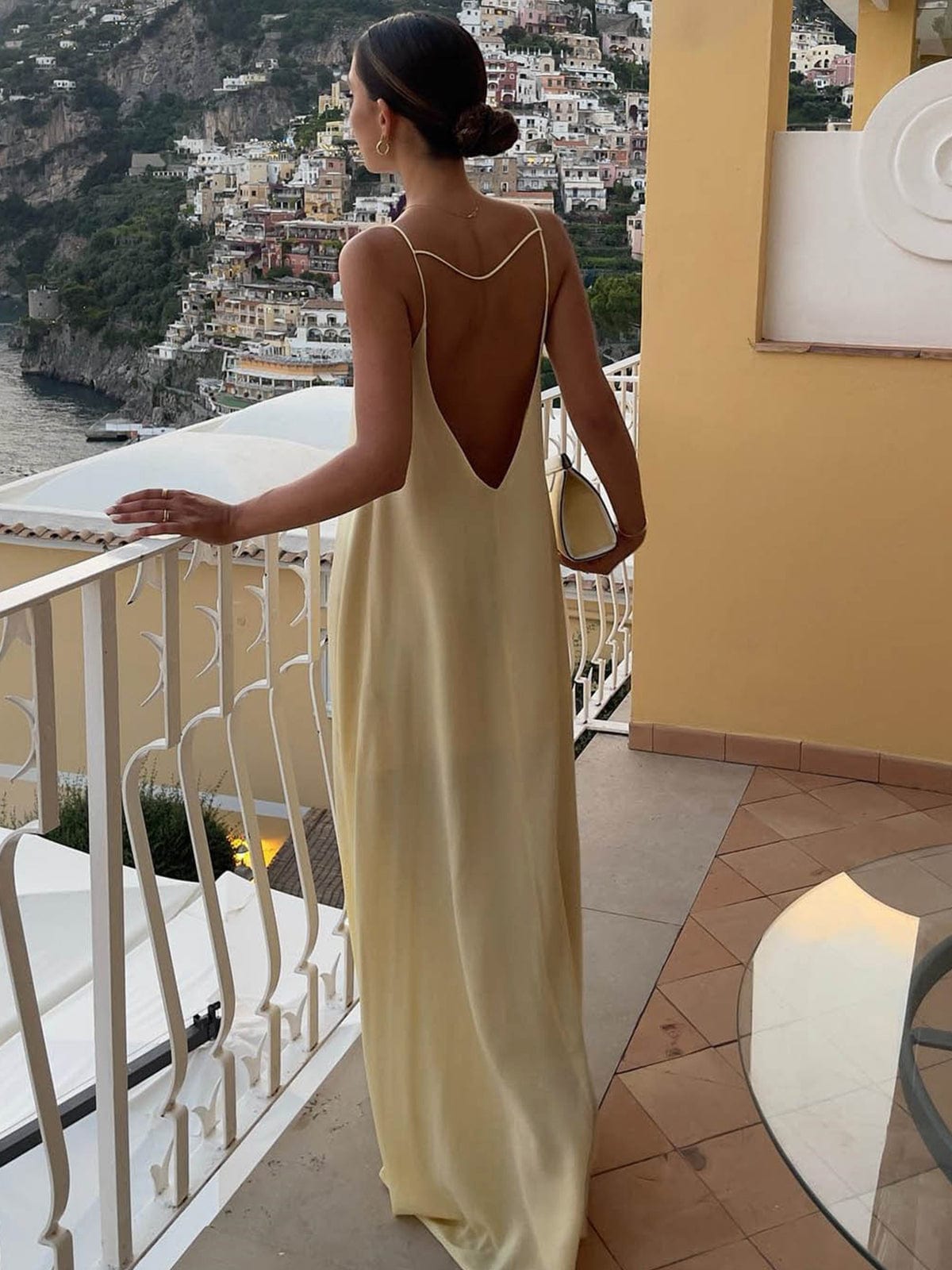 Women’s Open-Back Maxi Slip Dress With Subtle Keyhole Front Detail And Floor-Length Silhouette