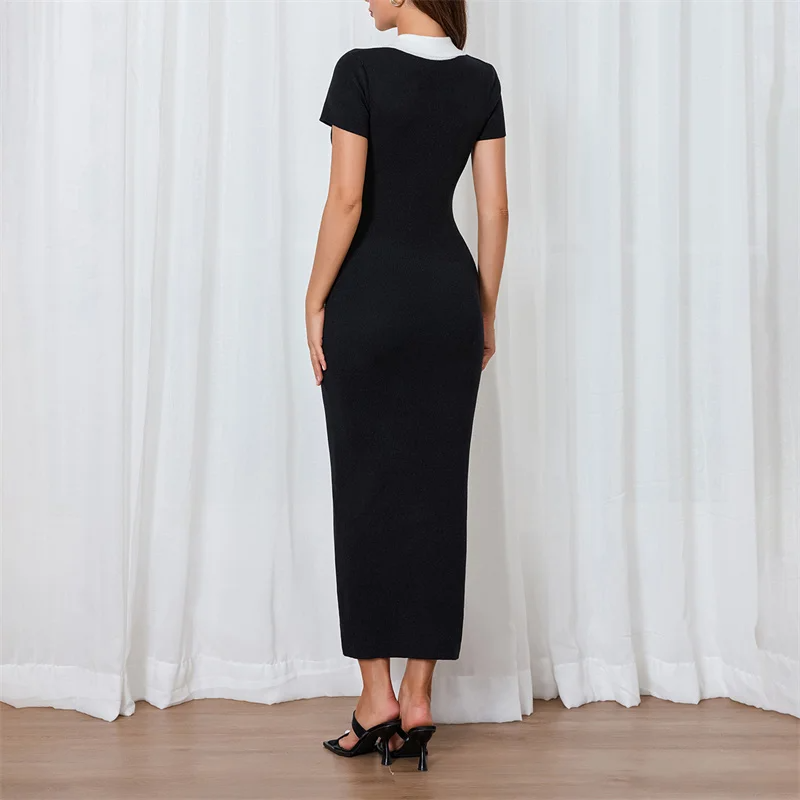 Elegant Black Maxi Dress With Short Sleeves, Flowing Silhouette, Floor Length Style For Heels Or Flats