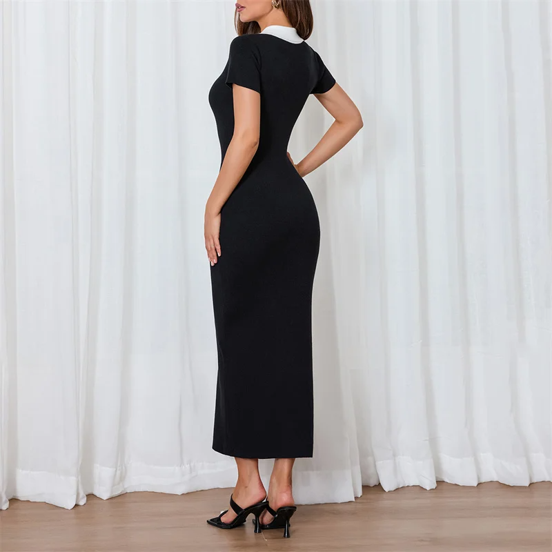 Elegant Black Maxi Dress With Short Sleeves, Flowing Silhouette, Floor Length Style For Heels Or Flats