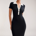 Elegant Black Maxi Dress With Short Sleeves, Flowing Silhouette, Floor Length Style For Heels Or Flats