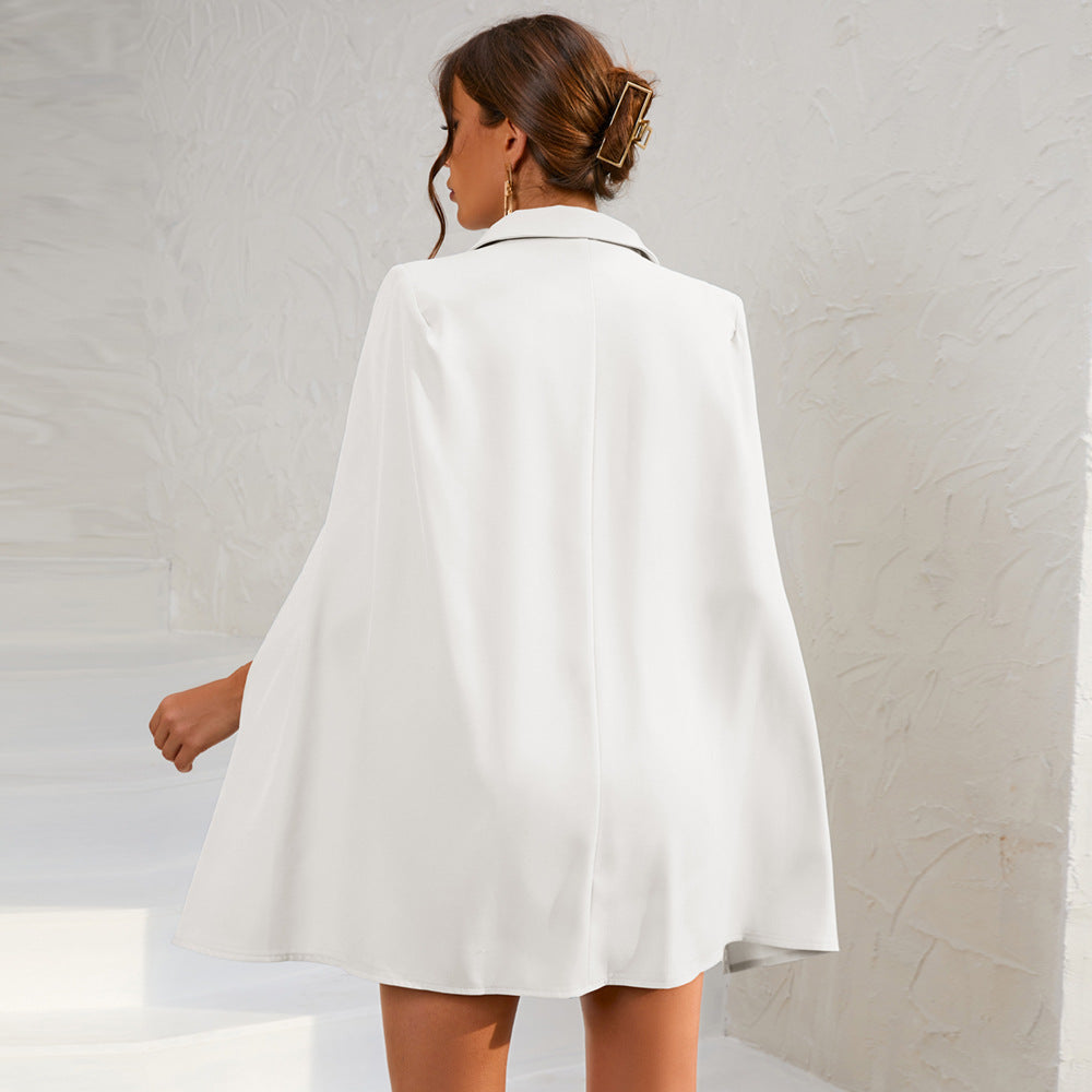 Cape Blazer Mini Dress With Belt And Gold Button Detail For Modern Everyday Wear And Events