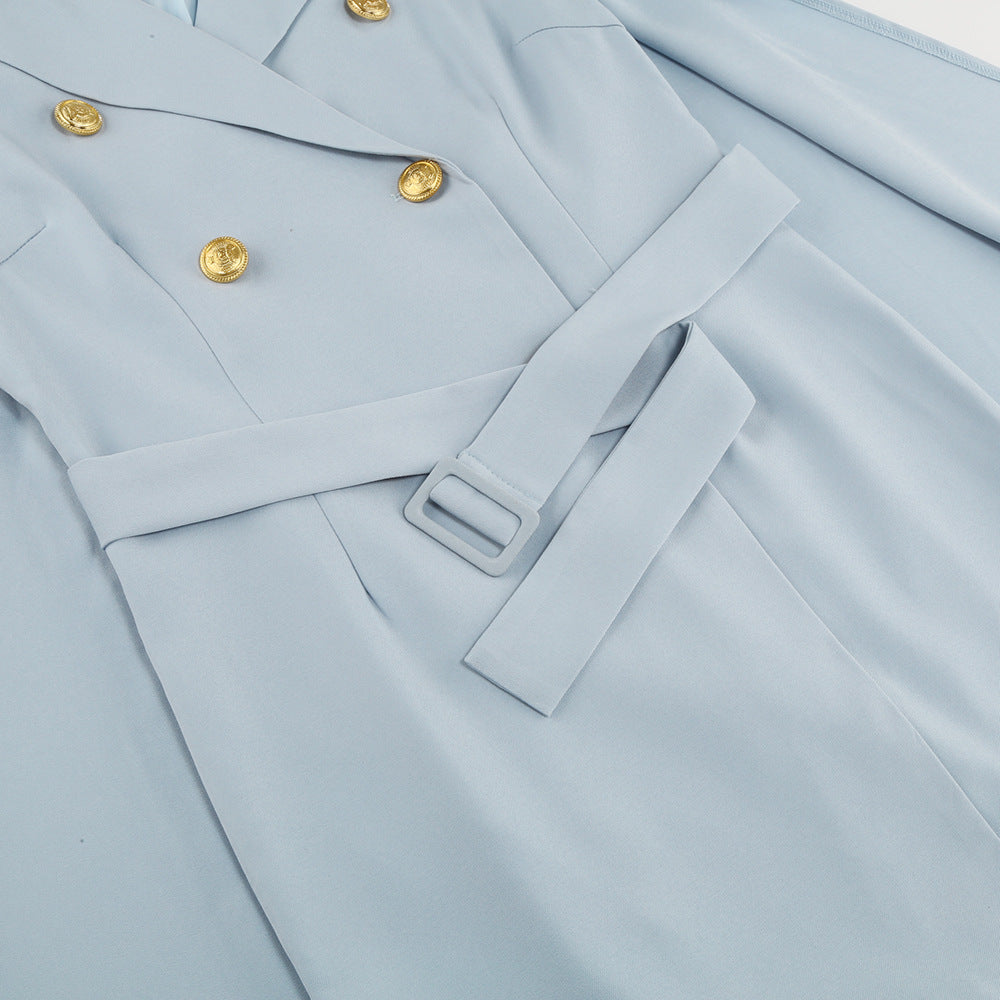 Cape Blazer Mini Dress With Belt And Gold Button Detail For Modern Everyday Wear And Events