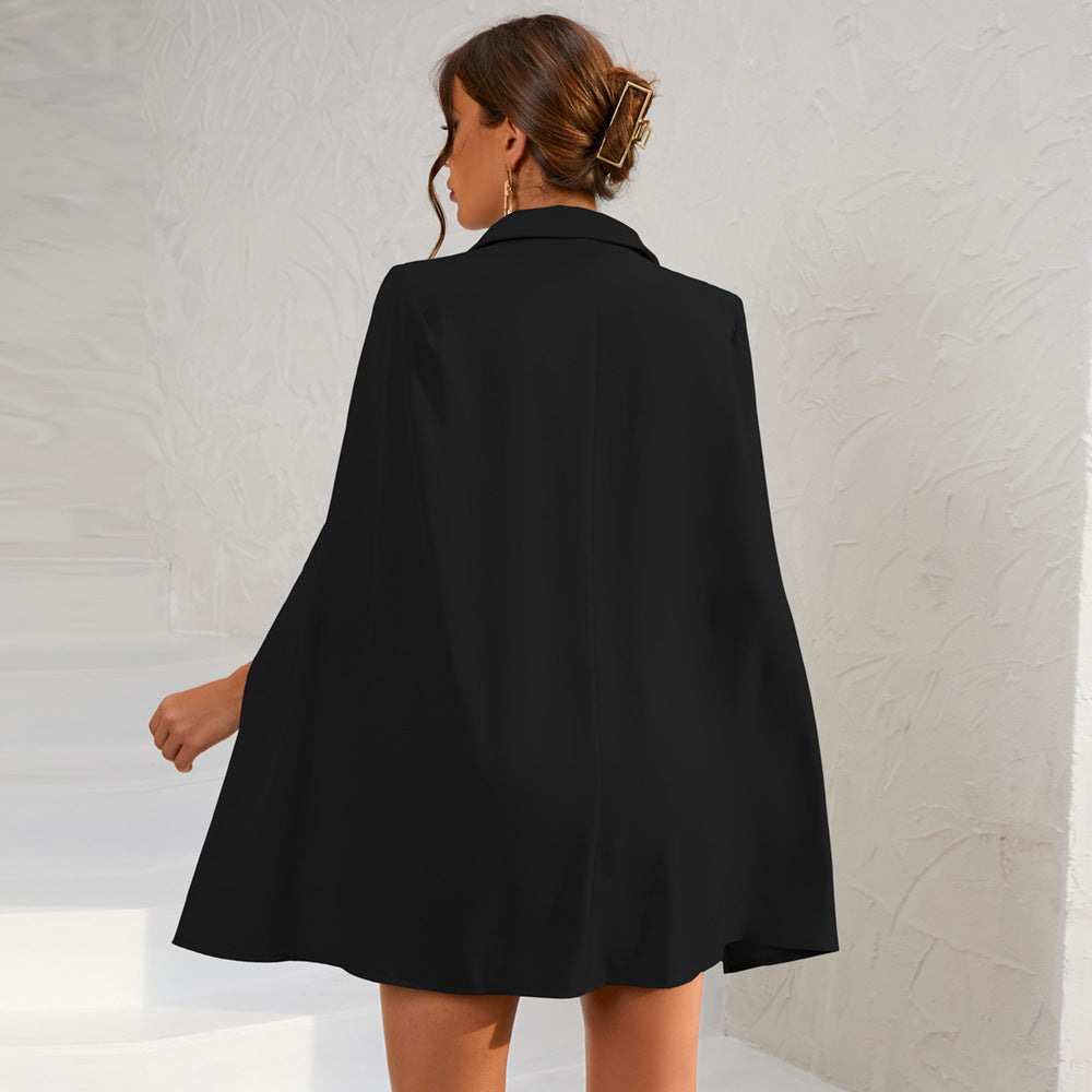 Cape Blazer Mini Dress With Belt And Gold Button Detail For Modern Everyday Wear And Events
