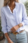 Women's Blouse With Ruffle Detail On Button Front And Long Sleeve Style For Everyday Wear