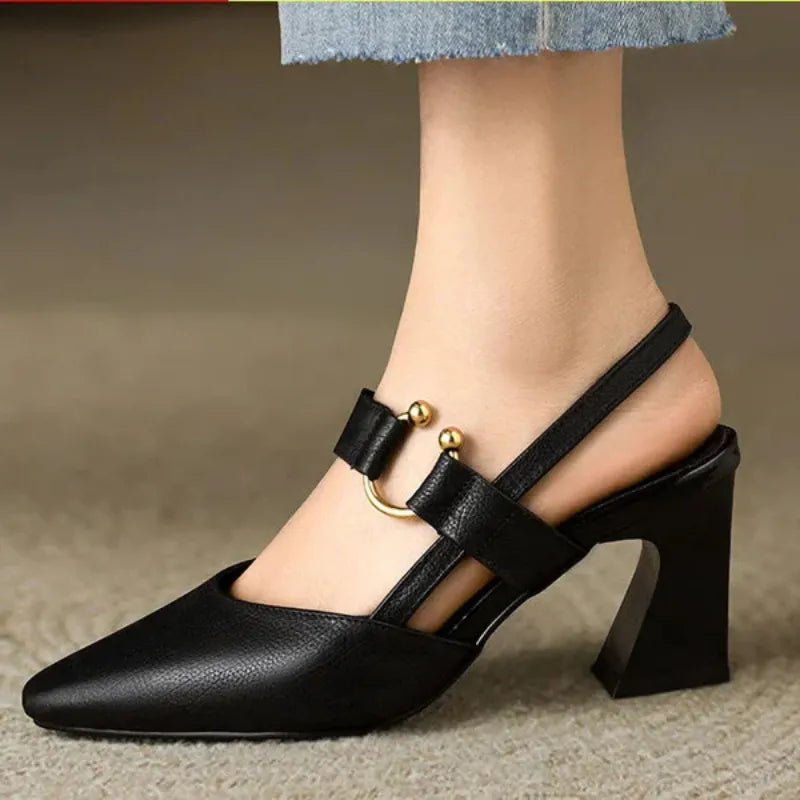 Women's Pointed Toe Slingback Shoes With Block Heel And Strap Detail For A Chic Look