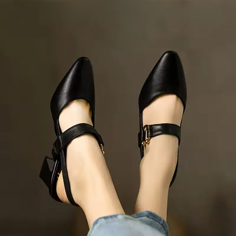 Women's Pointed Toe Slingback Shoes With Block Heel And Strap Detail For A Chic Look