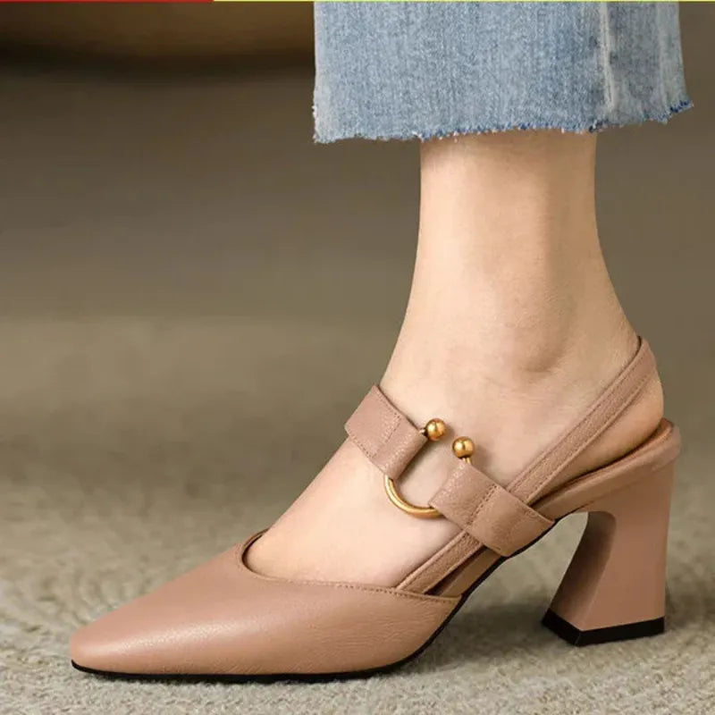 Women's Pointed Toe Slingback Shoes With Block Heel And Strap Detail For A Chic Look