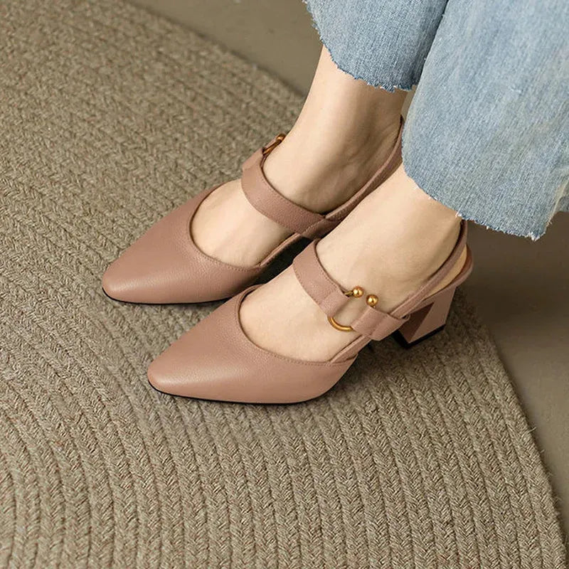 Women's Pointed Toe Slingback Shoes With Block Heel And Strap Detail For A Chic Look