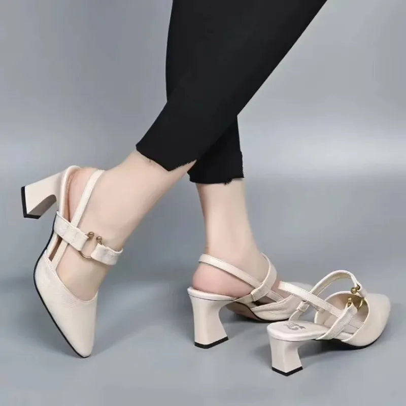 Women's Pointed Toe Slingback Shoes With Block Heel And Strap Detail For A Chic Look
