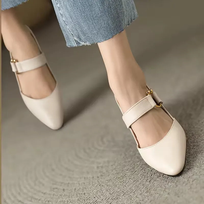Women's Pointed Toe Slingback Shoes With Block Heel And Strap Detail For A Chic Look