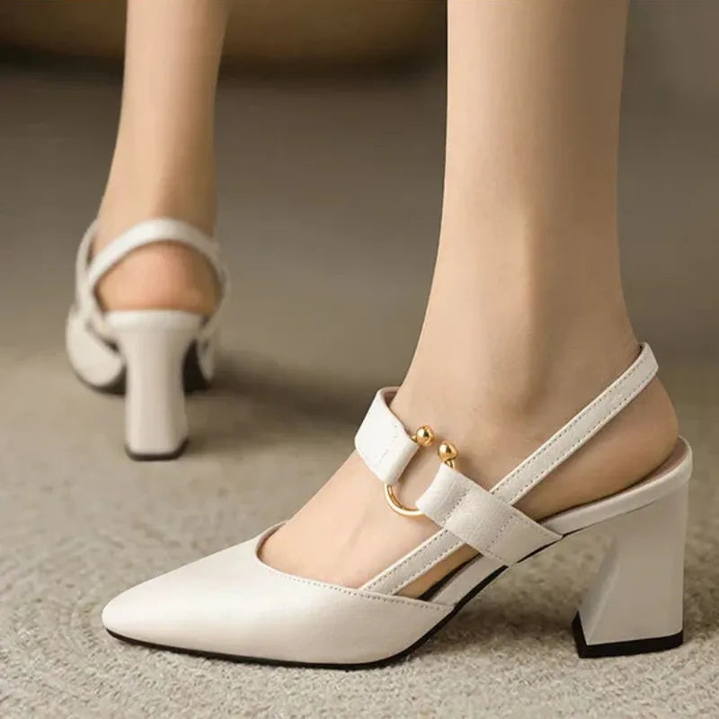 Women's Pointed Toe Slingback Shoes With Block Heel And Strap Detail For A Chic Look
