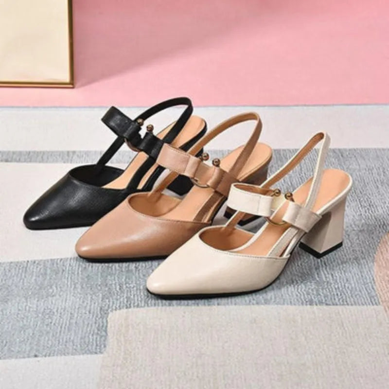 Women's Pointed Toe Slingback Shoes With Block Heel And Strap Detail For A Chic Look