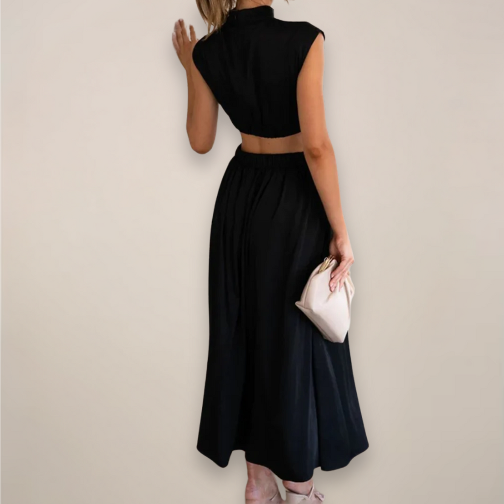 Elegant Maxi Dress With Cap Sleeves And Cutout Waist For Day And Evening Attire Or Occasions