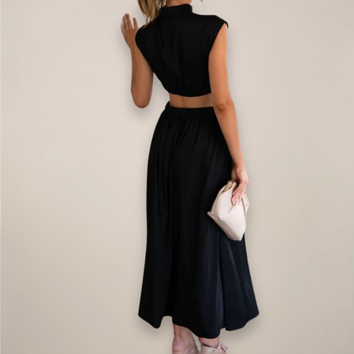 Elegant Maxi Dress With Cap Sleeves And Cutout Waist For Day And Evening Attire Or Occasions