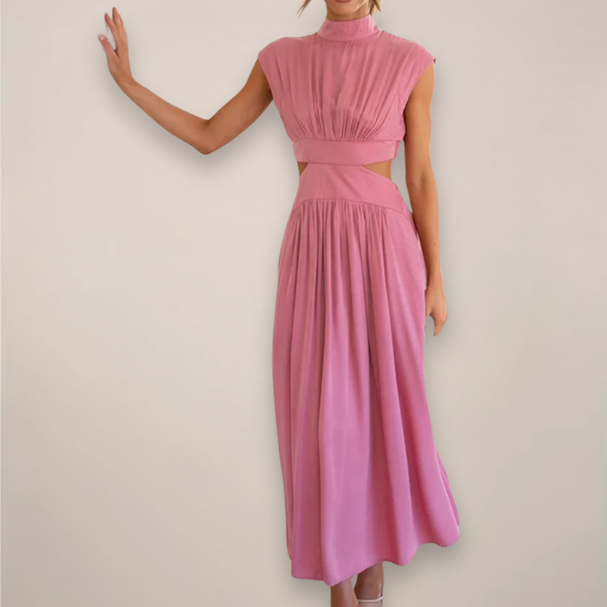 Elegant Maxi Dress With Cap Sleeves And Cutout Waist For Day And Evening Attire Or Occasions