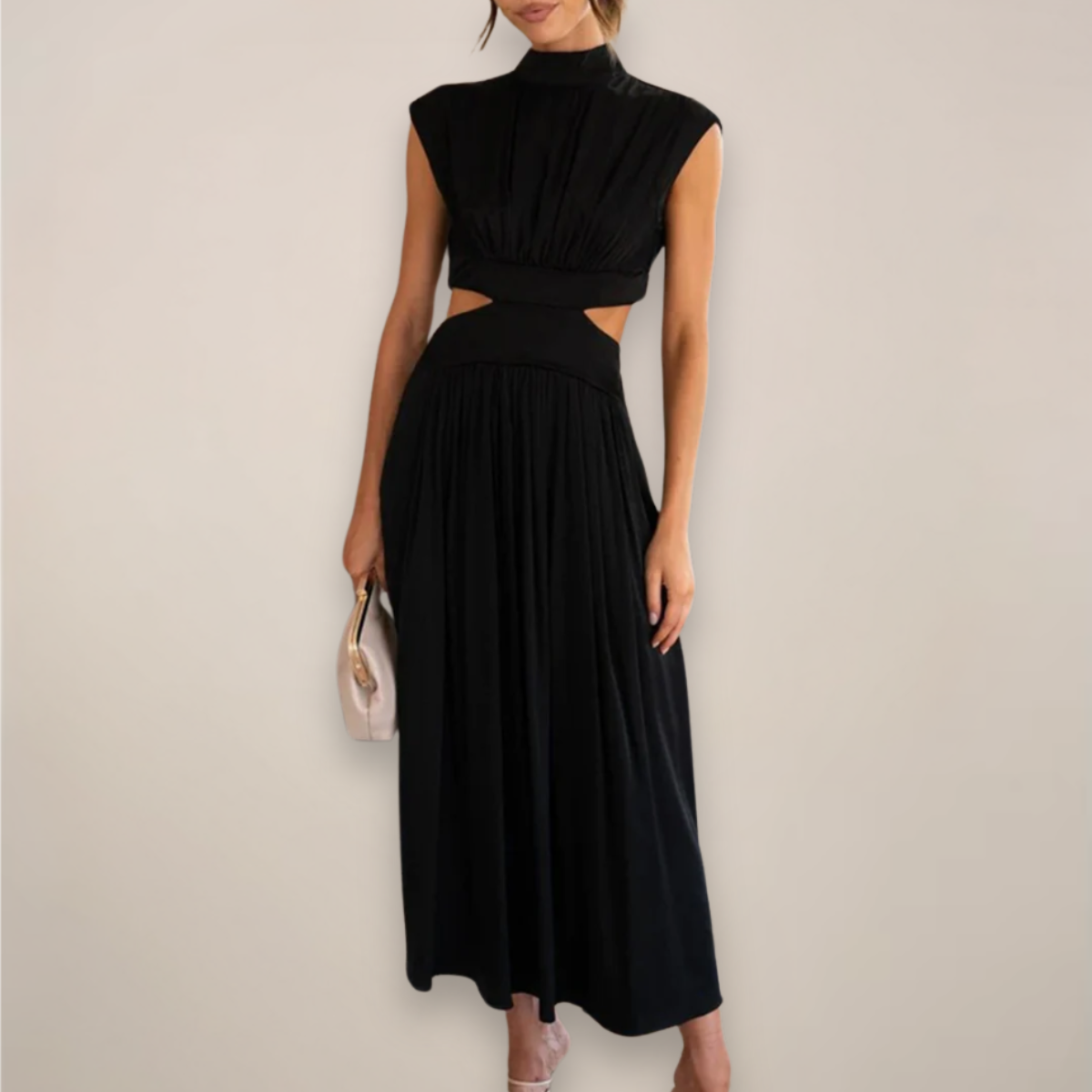 Elegant Maxi Dress With Cap Sleeves And Cutout Waist For Day And Evening Attire Or Occasions