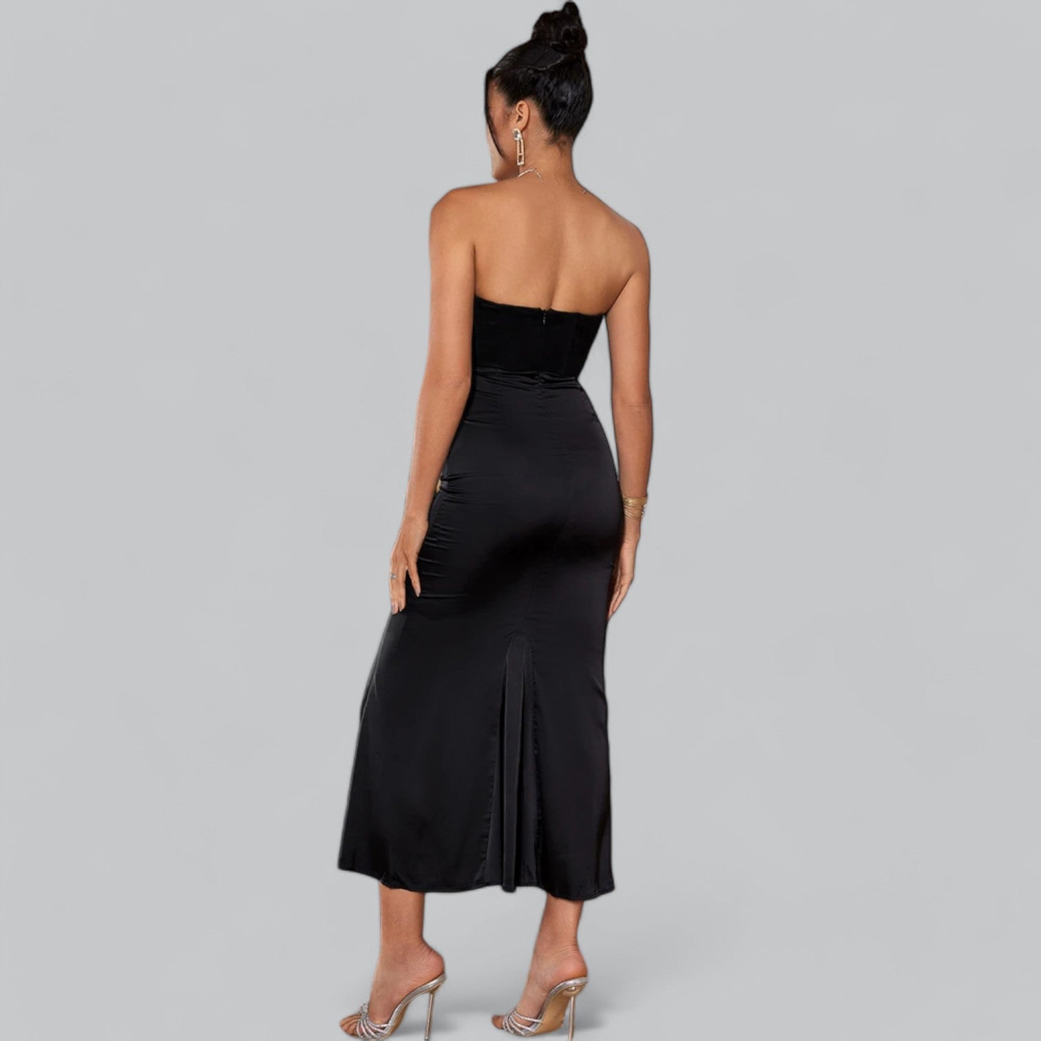 Elegant Velvet Strapless Corset Maxi Dress, Velvet Strapless Corset Dress, Elegant Maxi Dress