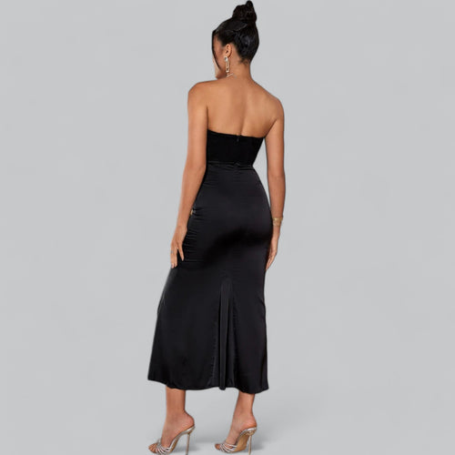Elegant Velvet Strapless Corset Maxi Dress, Velvet Strapless Corset Dress, Elegant Maxi Dress