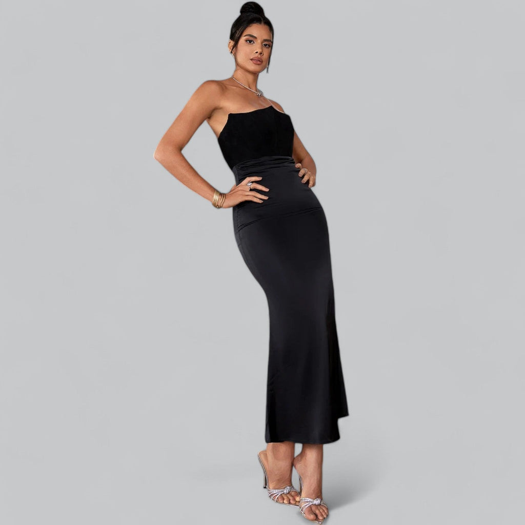 Elegant Velvet Strapless Corset Maxi Dress, Velvet Strapless Corset Dress, Elegant Maxi Dress