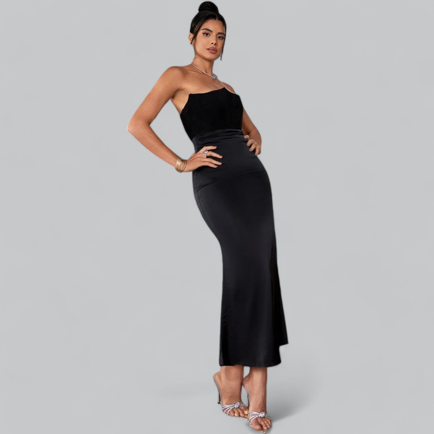 Elegant Velvet Strapless Corset Maxi Dress, Velvet Strapless Corset Dress, Elegant Maxi Dress