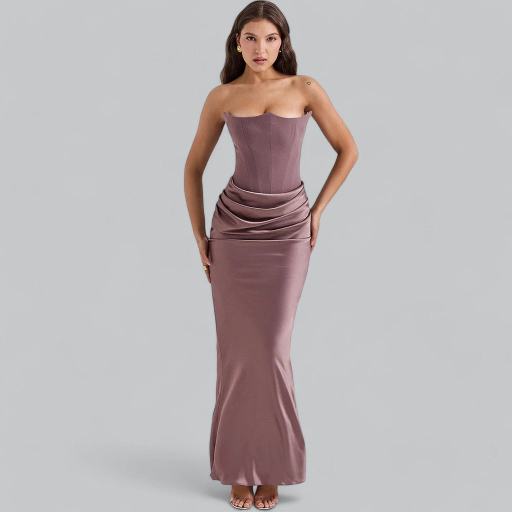 Elegant Velvet Strapless Corset Maxi Dress, Velvet Strapless Corset Dress, Elegant Maxi Dress