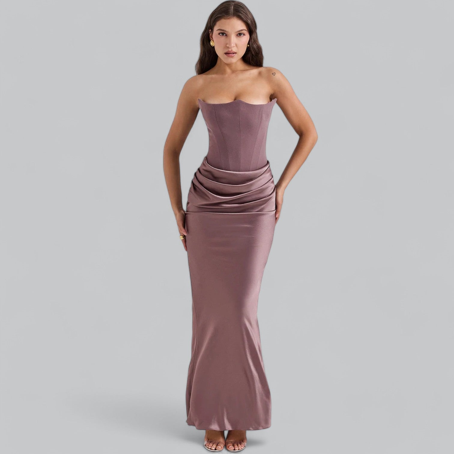 Elegant Velvet Strapless Corset Maxi Dress, Velvet Strapless Corset Dress, Elegant Maxi Dress