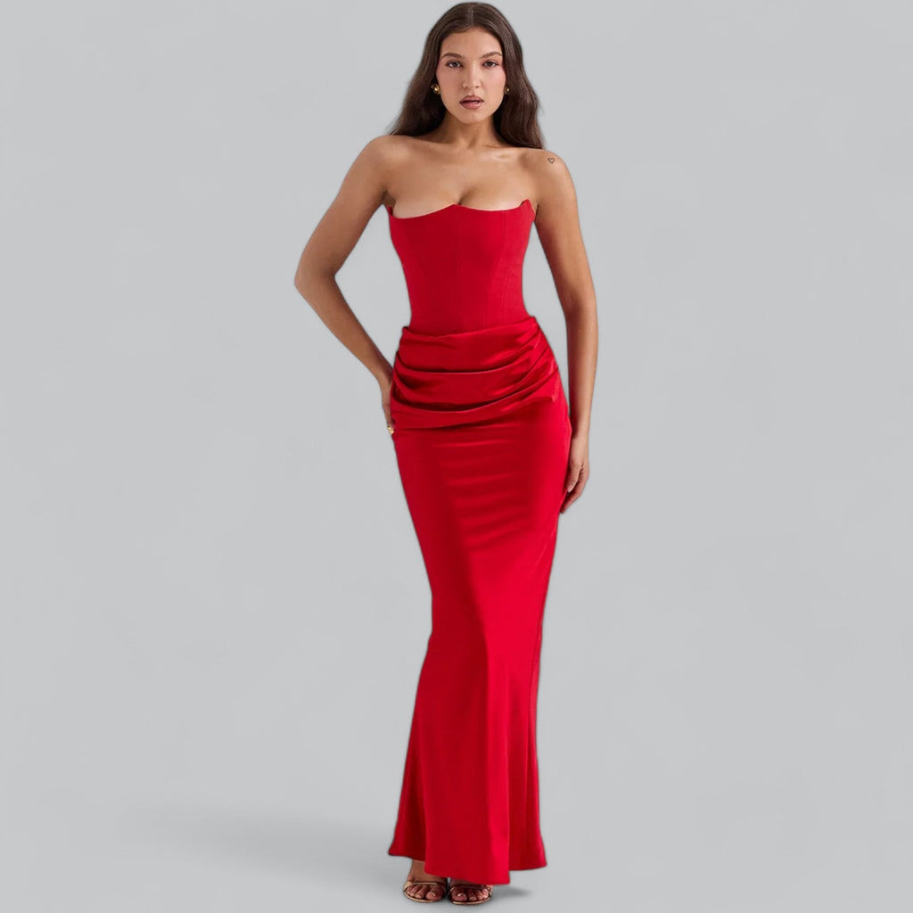 Elegant Velvet Strapless Corset Maxi Dress, Velvet Strapless Corset Dress, Elegant Maxi Dress